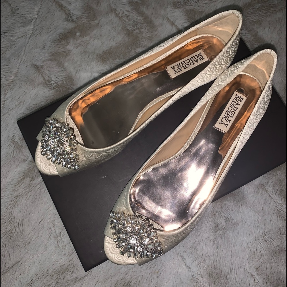 NWT - New with Tags. Champagne/Ivory jeweled flats